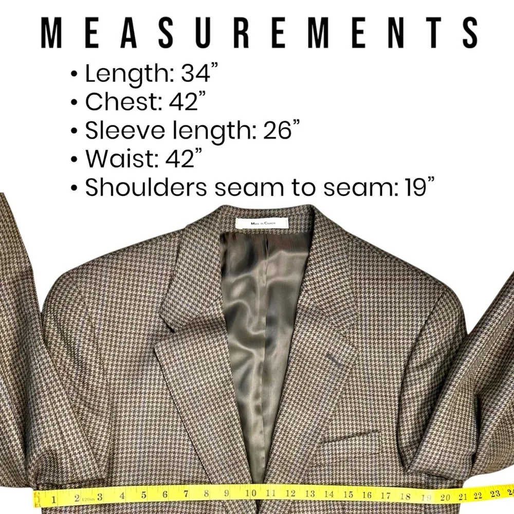 VTG Ralph Lauren Mens 42L Wool Houndstooth Sport Coat Brown Canada Blazer Jacket
